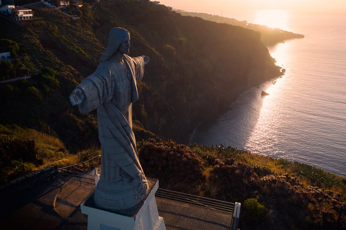 Cristo Rei, Garajau, Madeira. Drone footage