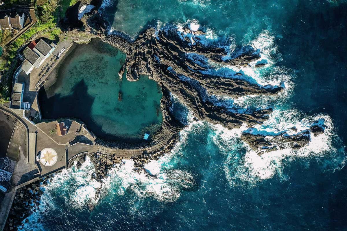 Top view to a natural swimming pool