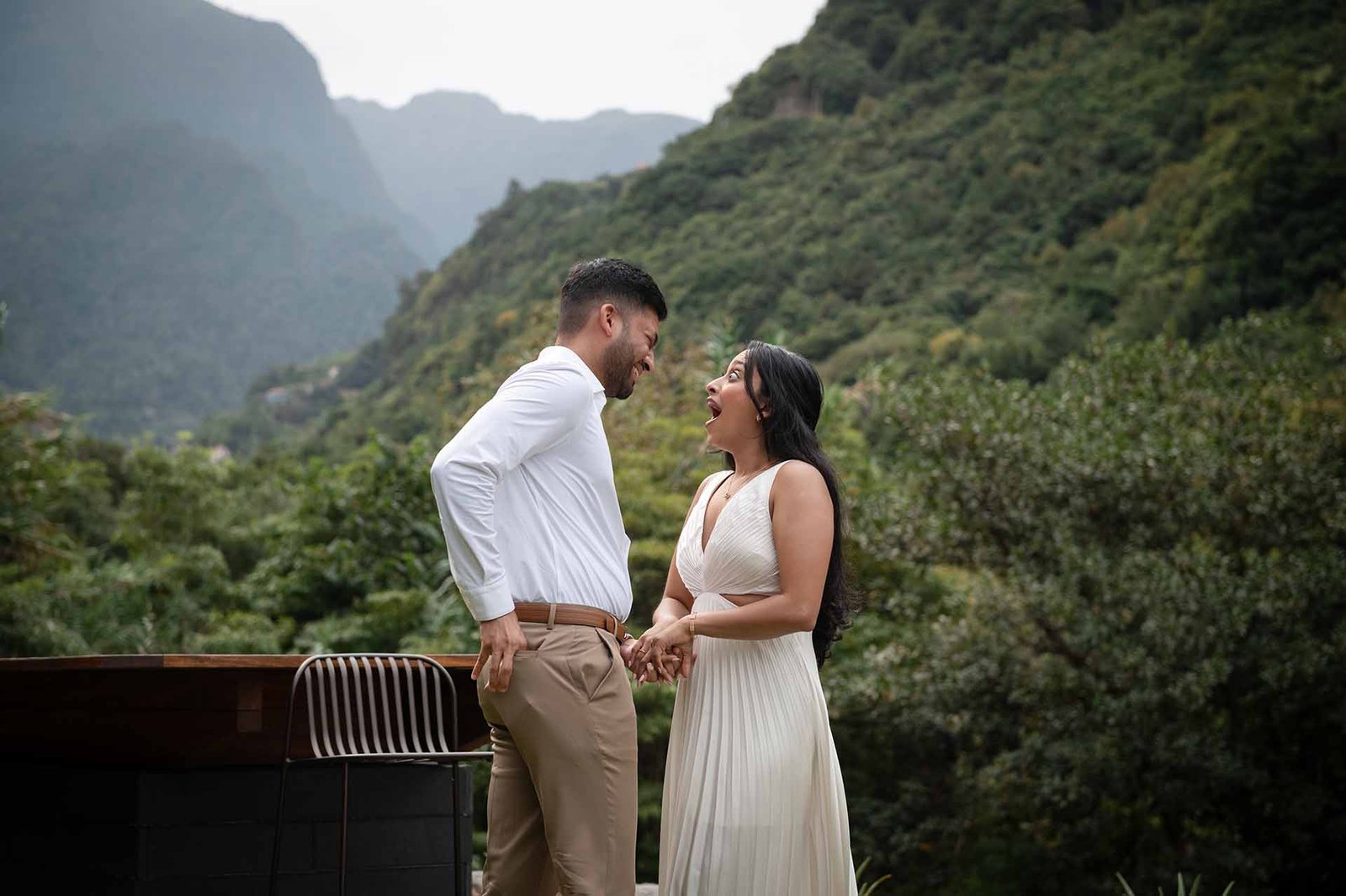 A surprise marriage proposal in a private vineyard during winetasting tour in Madeira