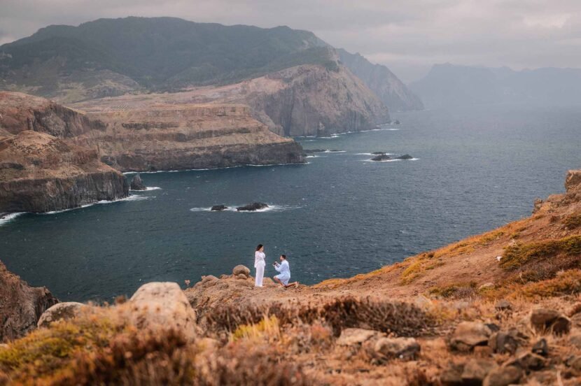 Quiet place for proposal at Sao Lourenso cliffs with Northern Madeira coastline view