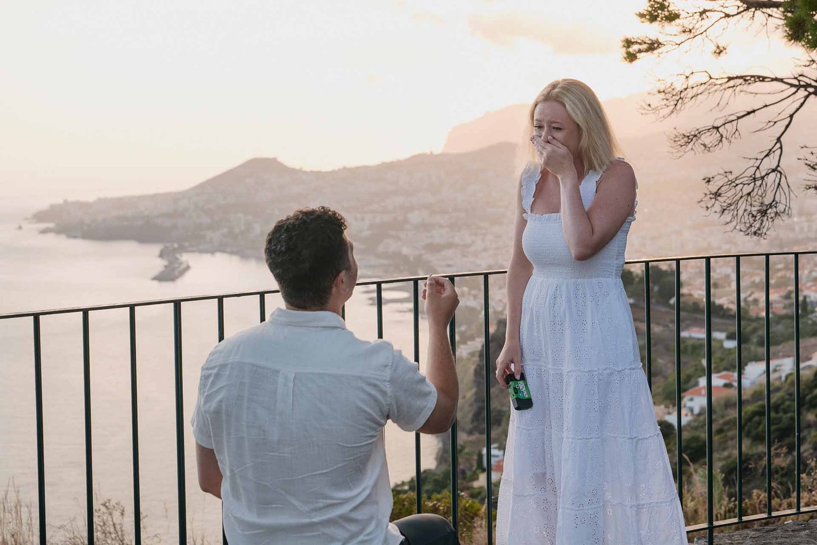 A marriage proposal in Funchal (Madeira) at sunset time